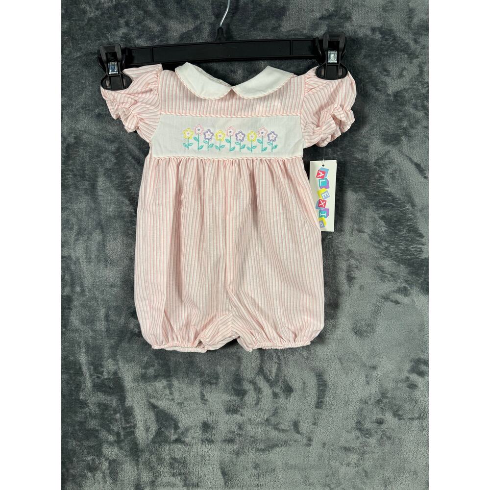 NOS NWT VTG 80s Alexis baby girl puff sleeve bubble romper 6 Months Pink/White